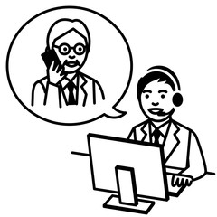 Fototapeta na wymiar Call center operator talking with man. Vector illustration.