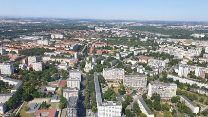 Panoramic view of the city of Wroclaw against the blue sky