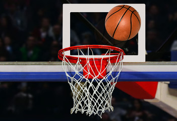 Basketball shot to the hoop in a competitive game in close up