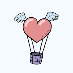 Balloon in the form of a heart. Balloon heart. Vector color sketch in doodle style. Freehand illustration. Happy Valentine's Day Greeting Card