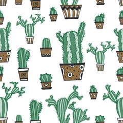 Cactus succulents plants thorns vector illustration hand drawing seamless pattern