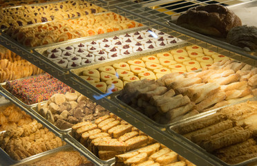 bakery goods in a multilayered display