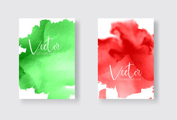Set of bright colorful green red vector watercolor background