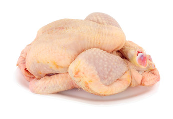 Fresh raw poussin chicken sometimes called spring chicken isolated on a white background