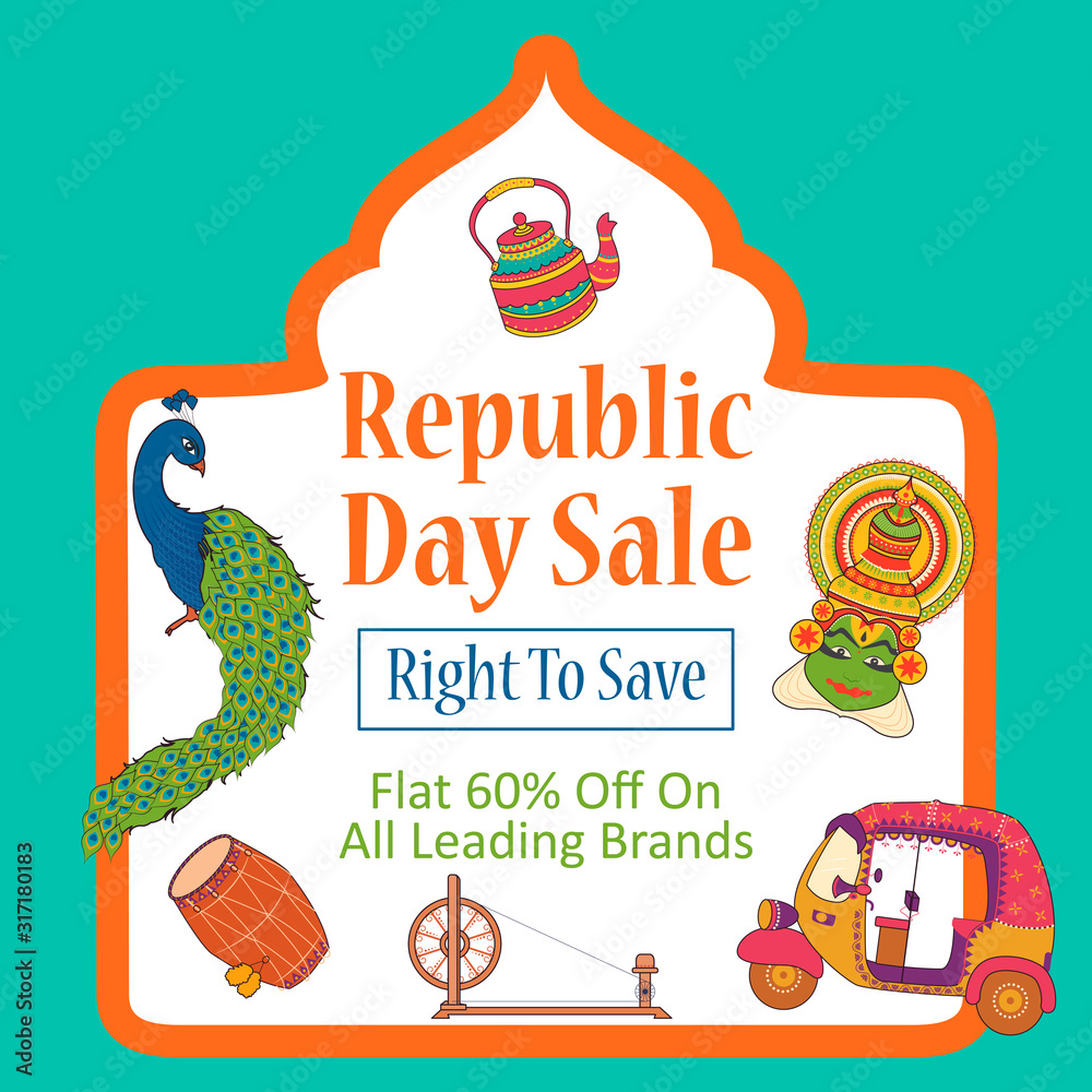 Poster Sale Promotion Advertisement banner for 26th January, Happy Republic Day of India in vector background