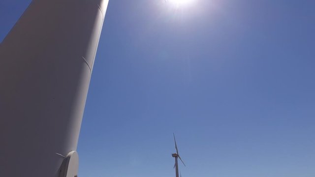 wheat field with eolic turbines wind renewable energy farm 4k