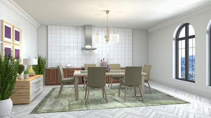 Fototapeta na wymiar Interior dining area. 3d illustration