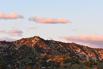 mountain in pink sky