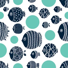 Behang Zeedieren Leuke vis. Kinderen achtergrond. Naadloze patroon. Kan worden gebruikt in de textielindustrie, papier, achtergrond, scrapbooking.