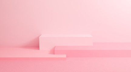 Abstract pastel on wall background with geometric shape. 3d render design for display product on website. Podium in pink scene concept. Platforms for presentation and mock up. Creative idea minimal.