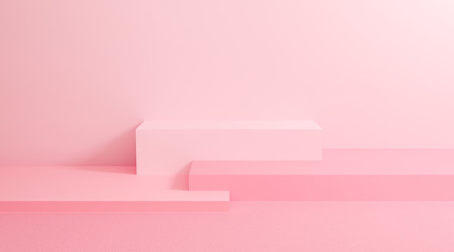 Abstract pastel on wall background with geometric shape. 3d render design for display product on website. Podium in pink scene concept. Platforms for presentation and mock up. Creative idea minimal.