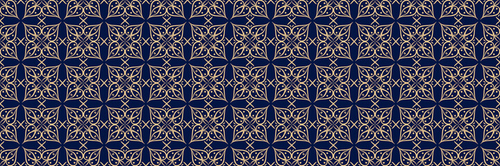 Golden blue floral seamless background