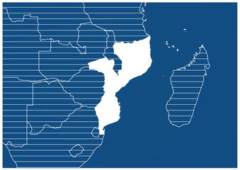Africa zone Mozambique Blue print map classic 