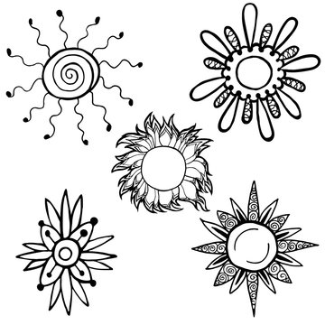 Symbols of the sun set vector illustration of the contours of hand drawing