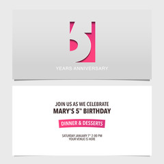 5 years anniversary invitation vector illustration. Design template element