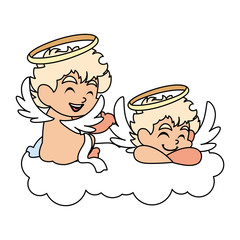 cute cupid angels in different poses on white background