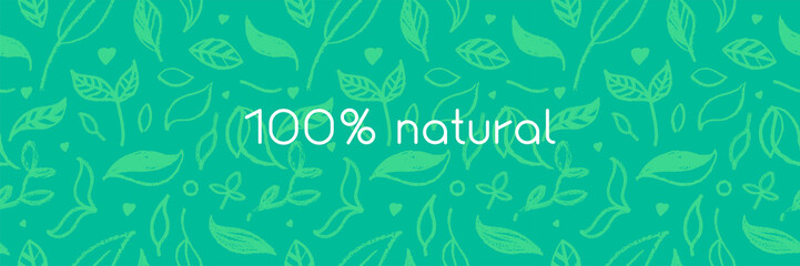 Environmental background. Natural hand-drawn organic food label, eco banner, healthy food concept, herbal seamless ornament, leaf pattern. Eco texture for green thinking — Spring. Modern agriculture.