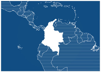 South America zone Colombia Blue print map classic 