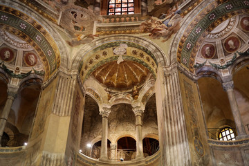  Interior of Basilica of San Vitale, which has important examples of early Christian Byzantine art...