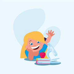 School girl kid with books vector design