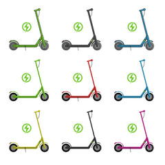 Electric Scooter. Ecological city transport. Vector icons. Electric scooter for a quick ride.