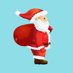 Santa Claus with a bag brings gifts. Vector illustration.