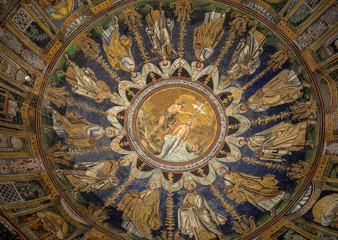  The ceiling mosaic in the Baptistry of Neon in Ravenna. Italy