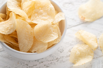 Potato chips heaping in a bowl