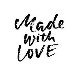 Made with love. Hand made lettering phrase for online store. Vector ink illustration. Modern dry brush calligraphy.