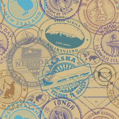 Passport stamps background - set seamless pattern