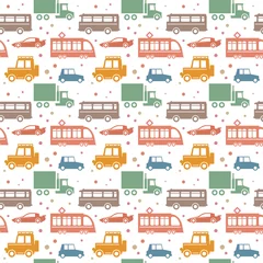 Wall murals Cars Seamless pattern of hand drawn cute cartoon cars for kids design, wrapping, package