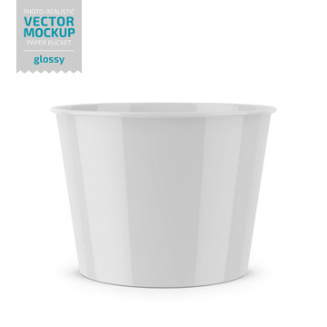 White glossy paper food bucket vector mockup.