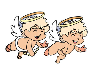 cute cupid angels in different poses on white background