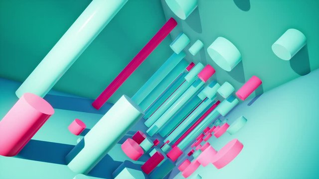 abstract 3d render green background with colorful tubes, video 4k animation