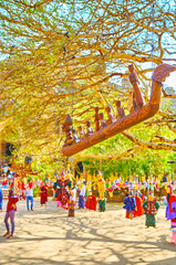The carved wooden toys at Dhammayangyi Temple, Bagan, Myanmar