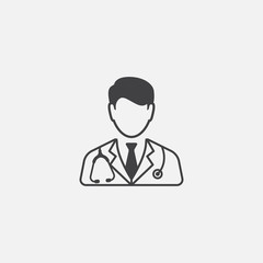 Doctor with stethoscope linear icon design, Physician doctor flat vector icon for apps and websites, doctor logo illustration