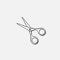 Scissor flat linear Icon logo design vector template, cut symbol, cutting icon