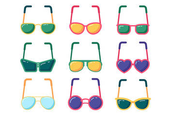 Seasonal sunglasses collection in flat style.Vector.