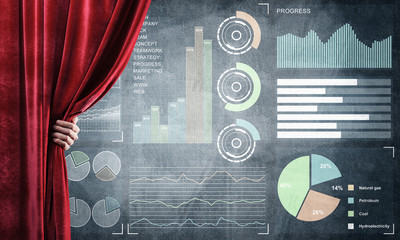 Business success strategy concept presented by infographs on concrete wall
