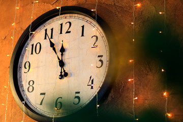 Countdown to midnight. Retro style clock counting last moments before Christmas or New Year  - Image