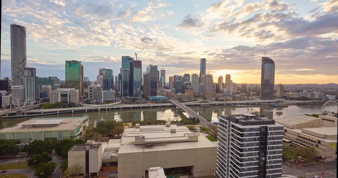 Locked off sunrise Time elapse of Brisbane city at south brisbane at high view, Brisbane,Queensland,Australia
