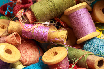 Vintage thread spools isolated on a white - Image