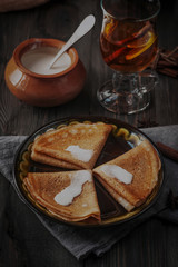 Delicious pancakes with sweet fillings. Maslenitsa.