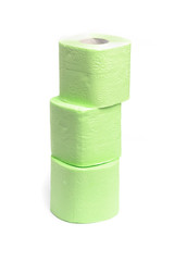 Green toilet paper. Shot on white background. - Image
