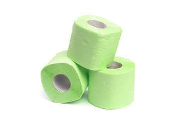 Green toilet paper. Shot on white background. - Image