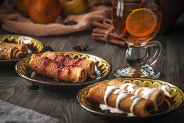 Delicious pancakes with sweet fillings. Maslenitsa.