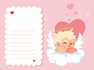 card valentines day with cupid angel , sheet to write