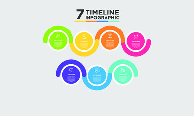 7 step timeline infographic element. Business concept with three options and number, steps or processes. data visualization. Vector illustration.