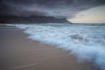 Wide angle landscape image of the stunning beach at Kogelbay in the Western Cape of South Africa