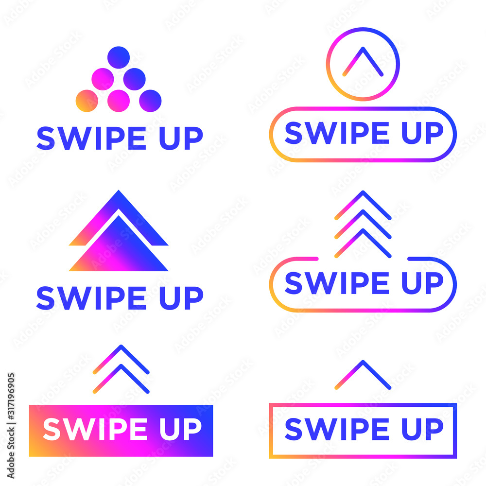 Poster swipe up icon for social media stories, scroll pictogram template color editable. arrow up logo for 